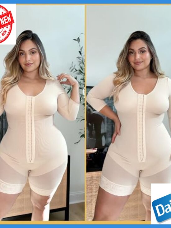 Full Body Shapewear with Arm Slimming Zipper Crotch Tummy Control - Picture 6 of 7